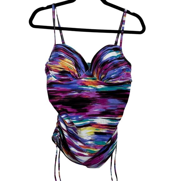 Assets by Spanx Tankini Top Striped Multicolor Size Large Swimsuit Top Purple - Picture 1 of 8